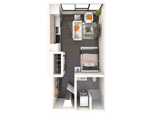 Floor plan for studio, 1 bath, 428 sqft